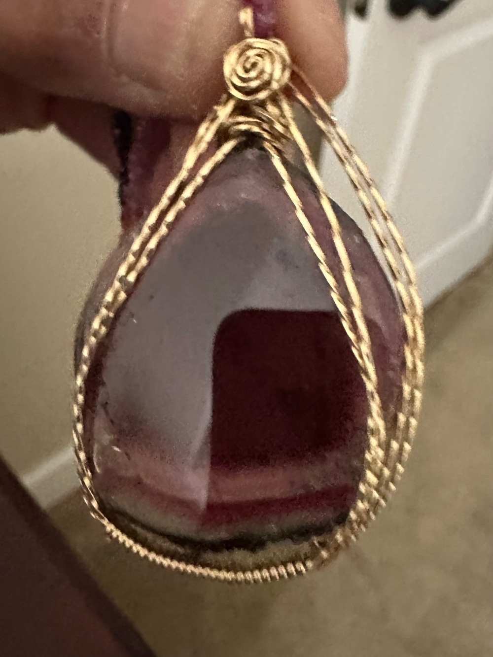 Hand Crafted Gold Wire Teardrop Watermelon Tourmaline & genuine Sapphire beads - Picture 5 of 6